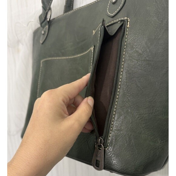 Montana West Southwestern Faux Leather Studded Whipstitch Purse Tote Green - Picture 4 of 6